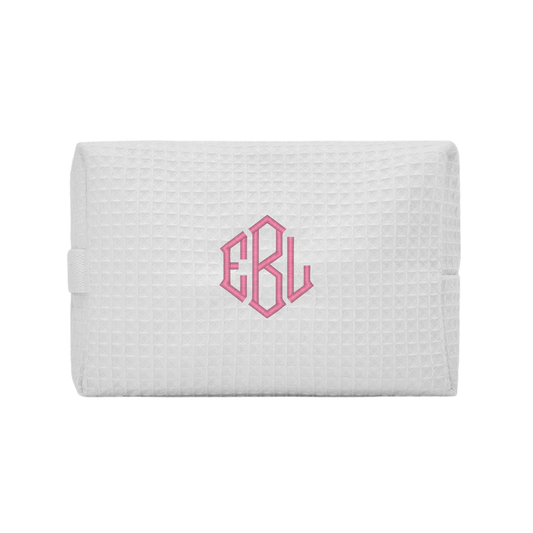 Monogram Embroidered Cotton Waffle Pouch - Large