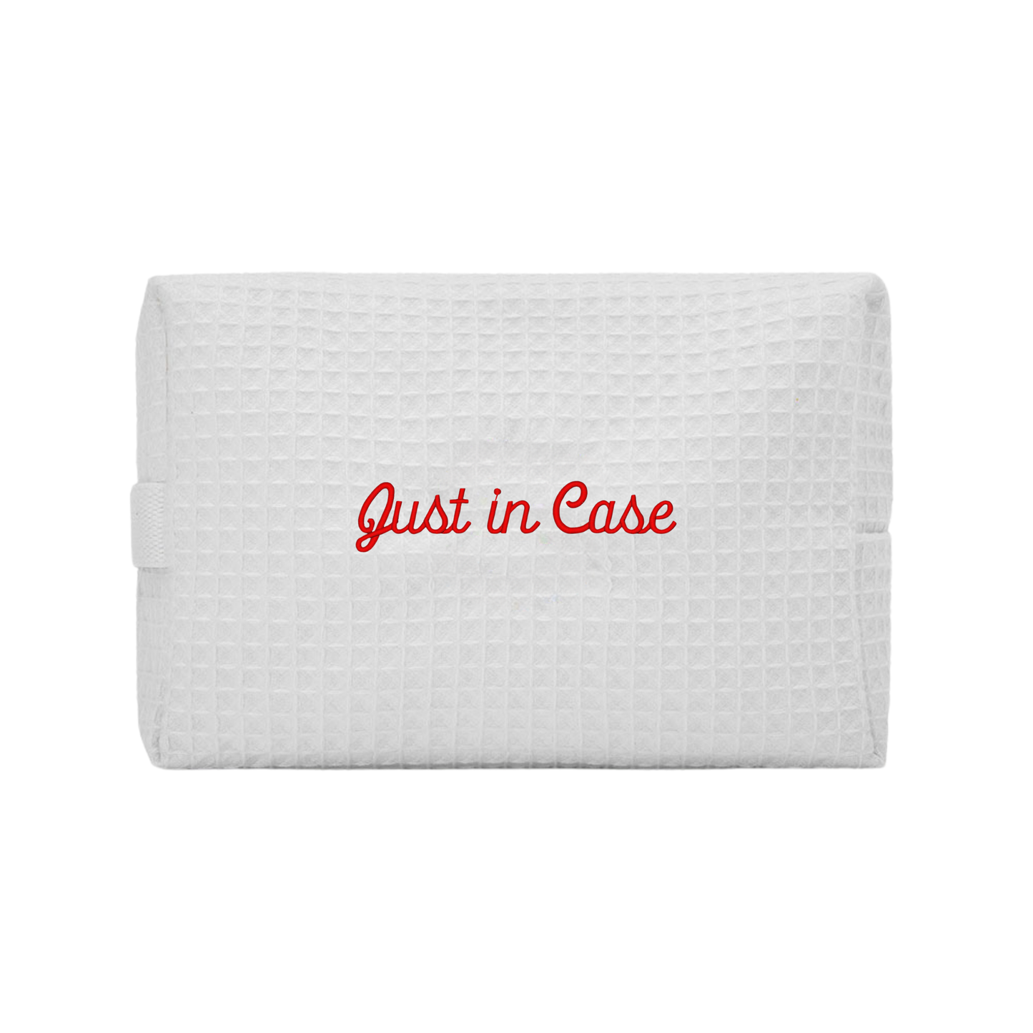 Just in Case Embroidered Cotton Waffle Pouch - Large