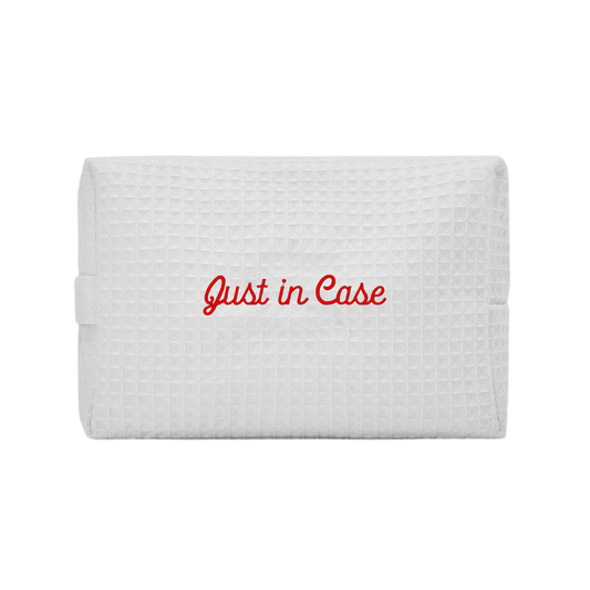 Just in Case Embroidered Cotton Waffle Pouch - Large
